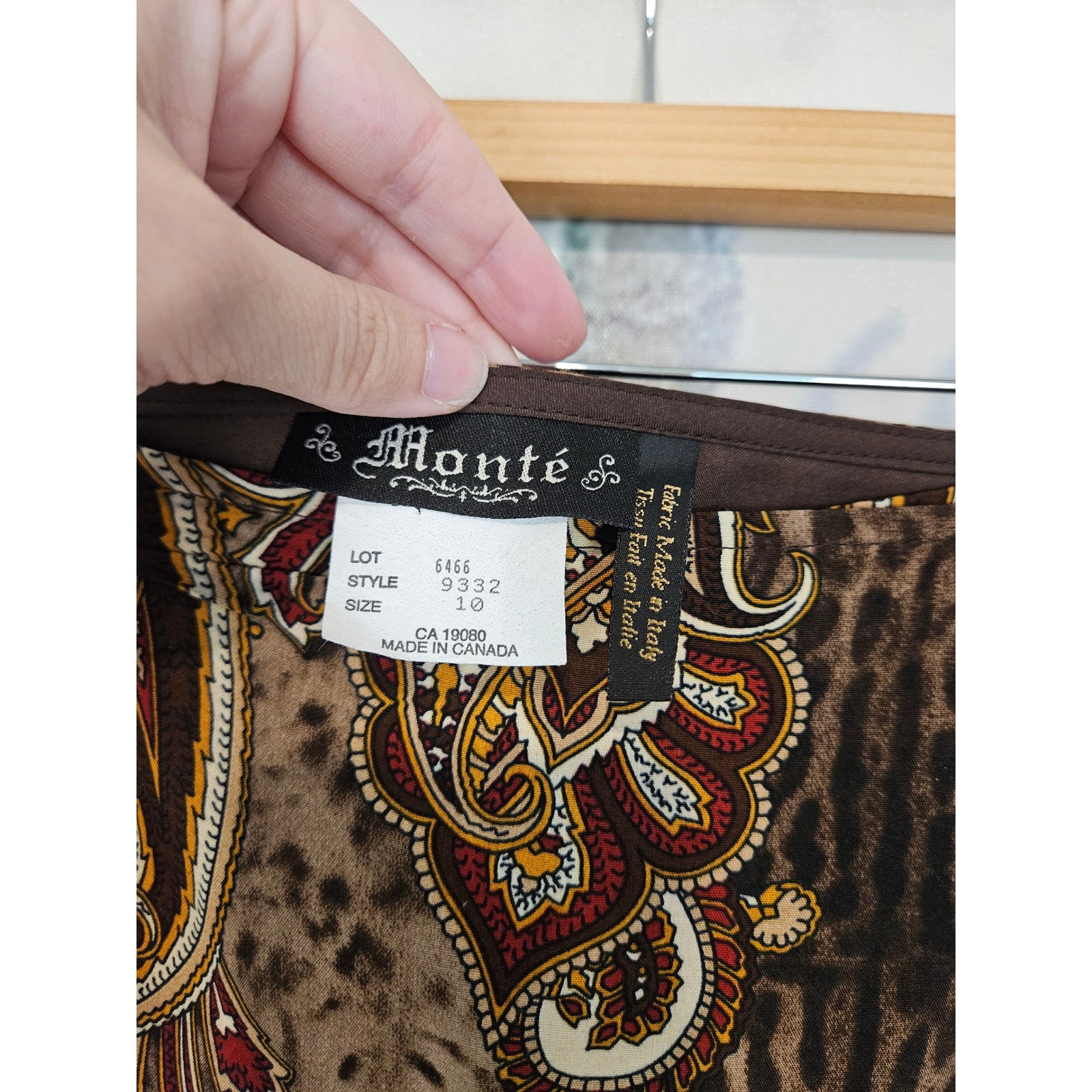 Vintage Monte Paisley Leopard Print Midi Faux Wrap Skirt Brown Size 10 Boho — image 4 of 8